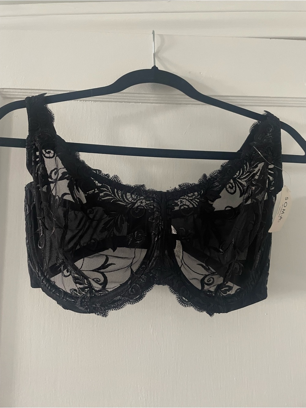 Soma Black Sheer Lace Underwire Bra with Floral Embroidery NWT